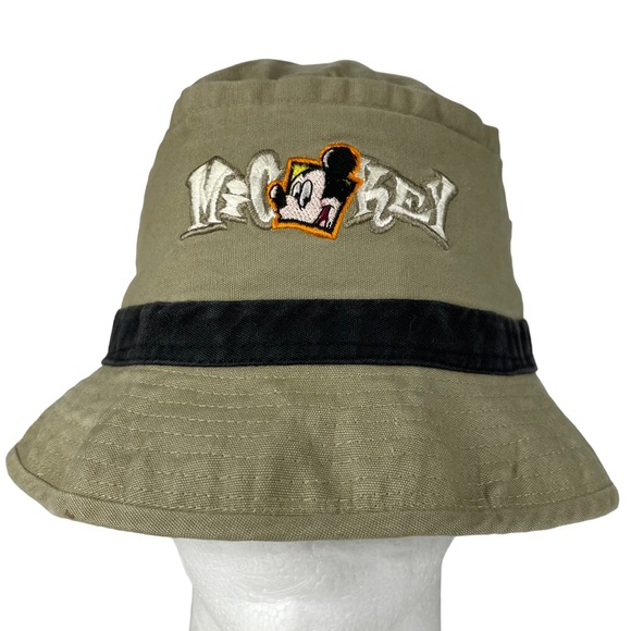 Vintage Disney Parks Mickey Mouse Embroidered Bucket Sun Hat Cap Spell Out OSFA - Picture 1 of 14